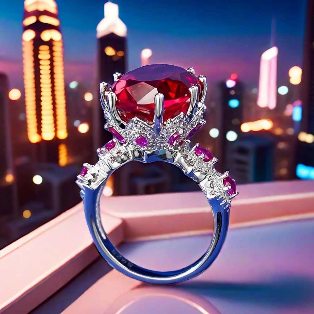 12*16 Red Rose love Ring S925 sterling Silver Deep Blood Red Handcrafted Luxurious Inlay High-Carbon Diamond Elegant Unconventional Design Fashionable