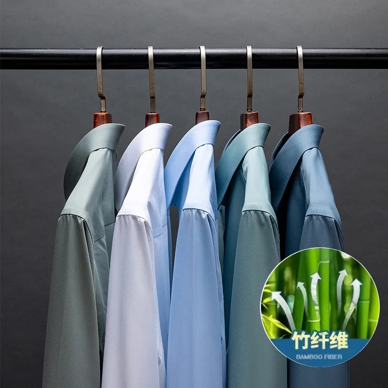 Quality Men Shirt Bamboo Fiber Long Sleeve Antiwrinkle Nonironing Slim Fashion Casual Business Office White Dress S4XL 250528Z