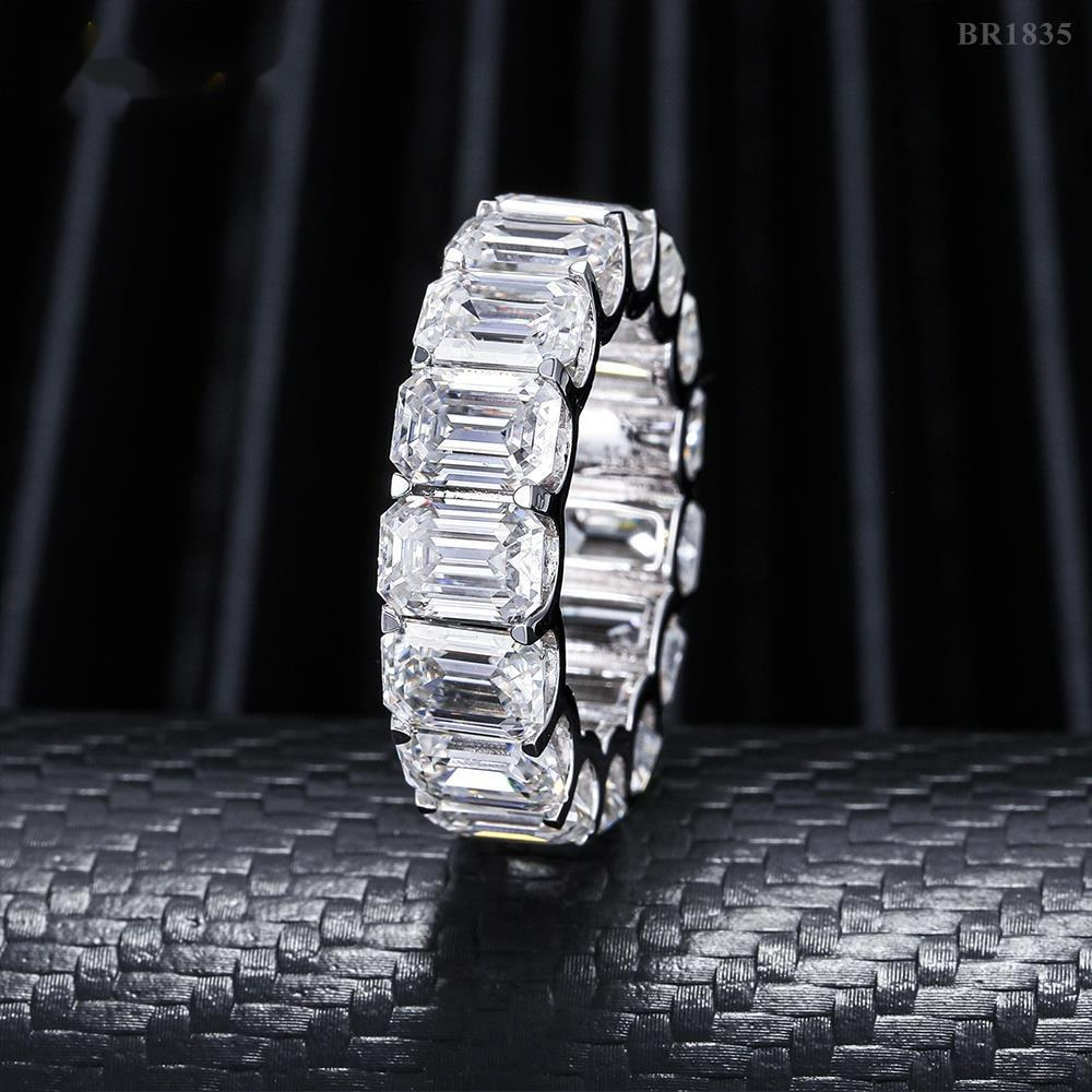 Fine Women Jewelry 925 Sterling Silver Pass Diamond Tester Emerald Cut Eternity Moissanite Ring Engagement Band Ring