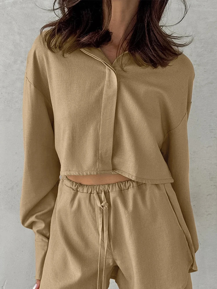 Womens Summer Suit Elegant Lapel Single Breasted Full Sleeve Lace Up Waist Shorts Female Suit Oversize Two-piece Set 250527