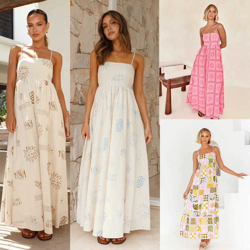 Casual Women Dresses 2025 Summer New Fresh Fashion Printed Personality Back Hollow Out Strap Dress