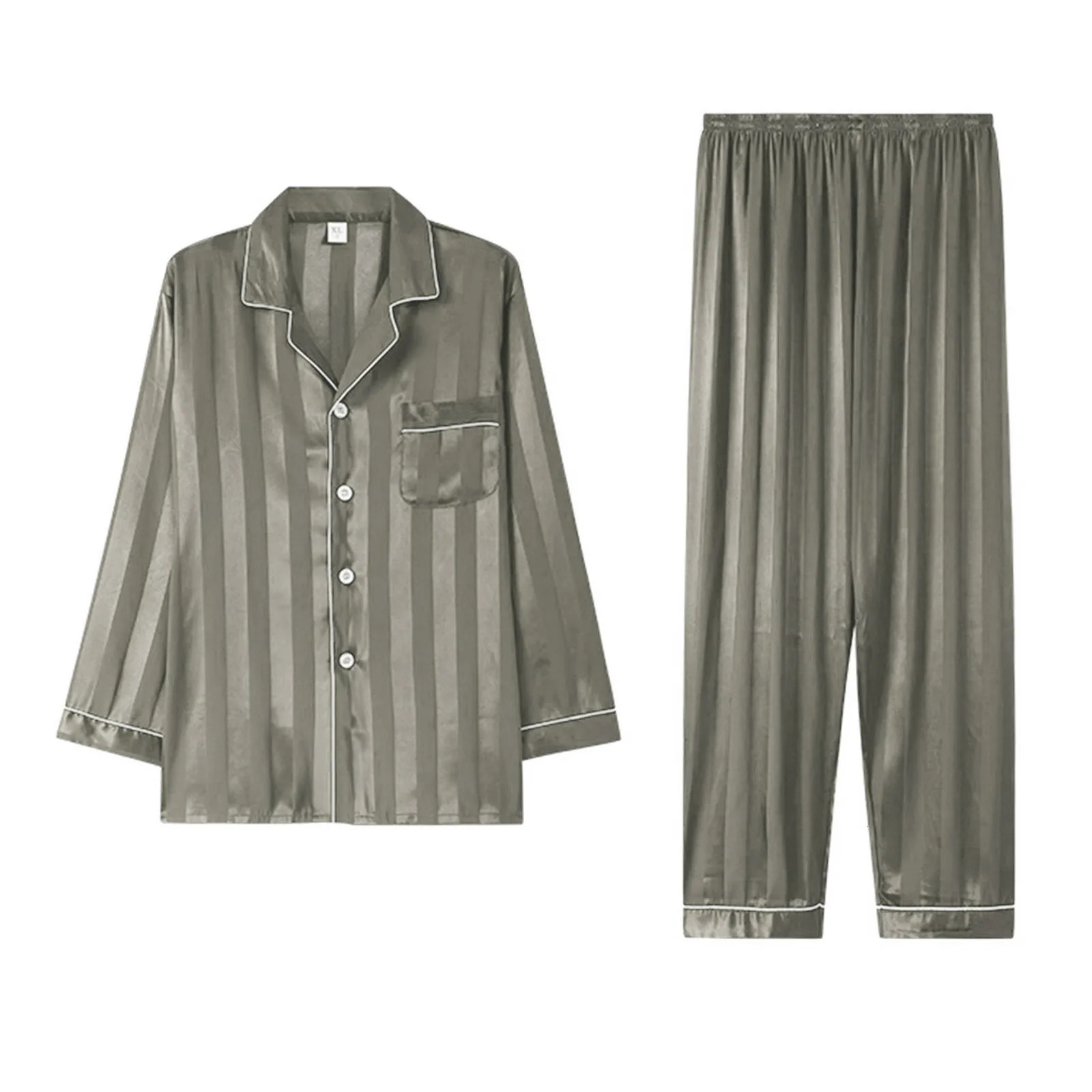 MenS Pajamas Sets Long Sleeve Thin Simple Home Wear Set Casual Pajama Pants Suit For Man Fall Winter 250526