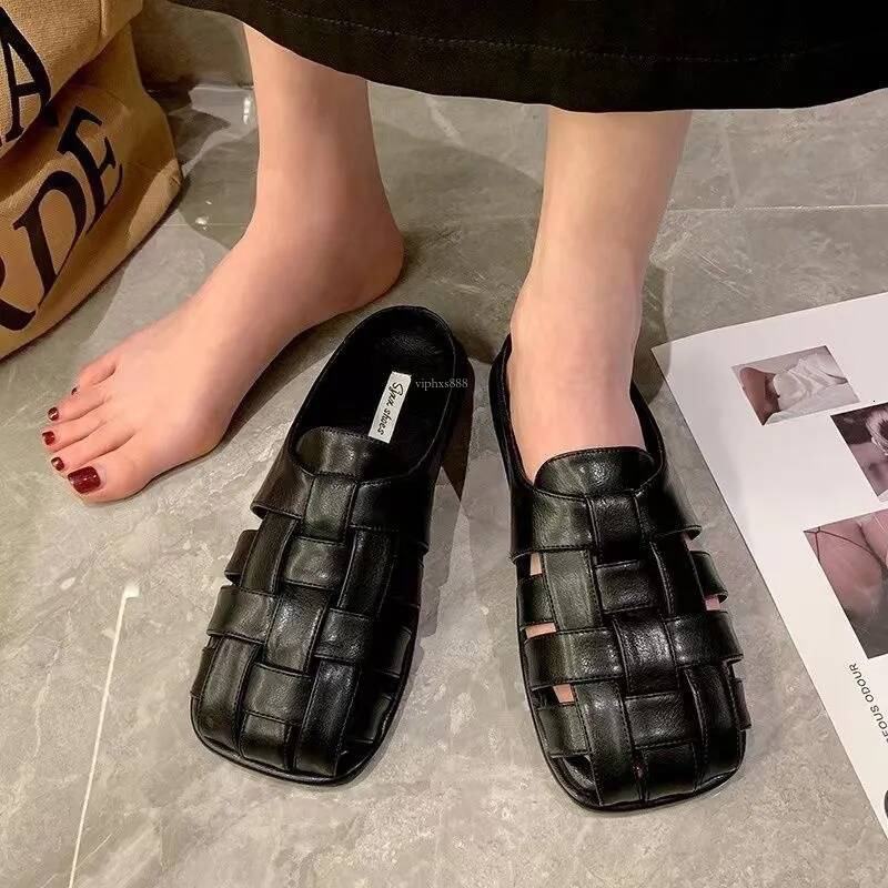 Free Shipping New Baotou Half Slippers For Women's Summer Outerwear Flat Sandals French One Step Outdoor Beach Stepping Cool Slippers
