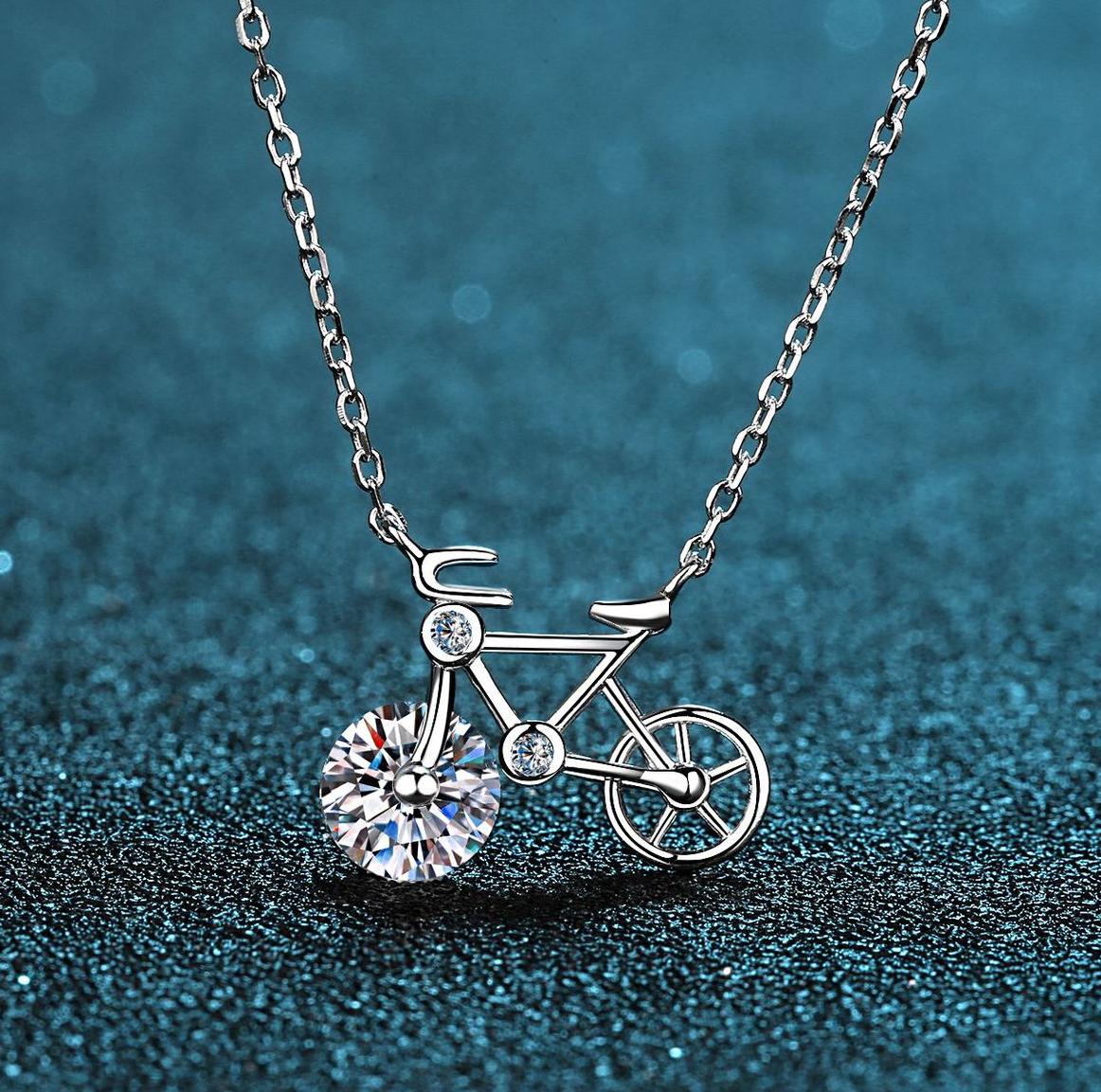 925 Sterling Silver Moissanite Bicycle Pendant Necklace Simple Cute Minimalist Design Hypoallergenic Daily Wear Jewelry Wholesale Direct Supply