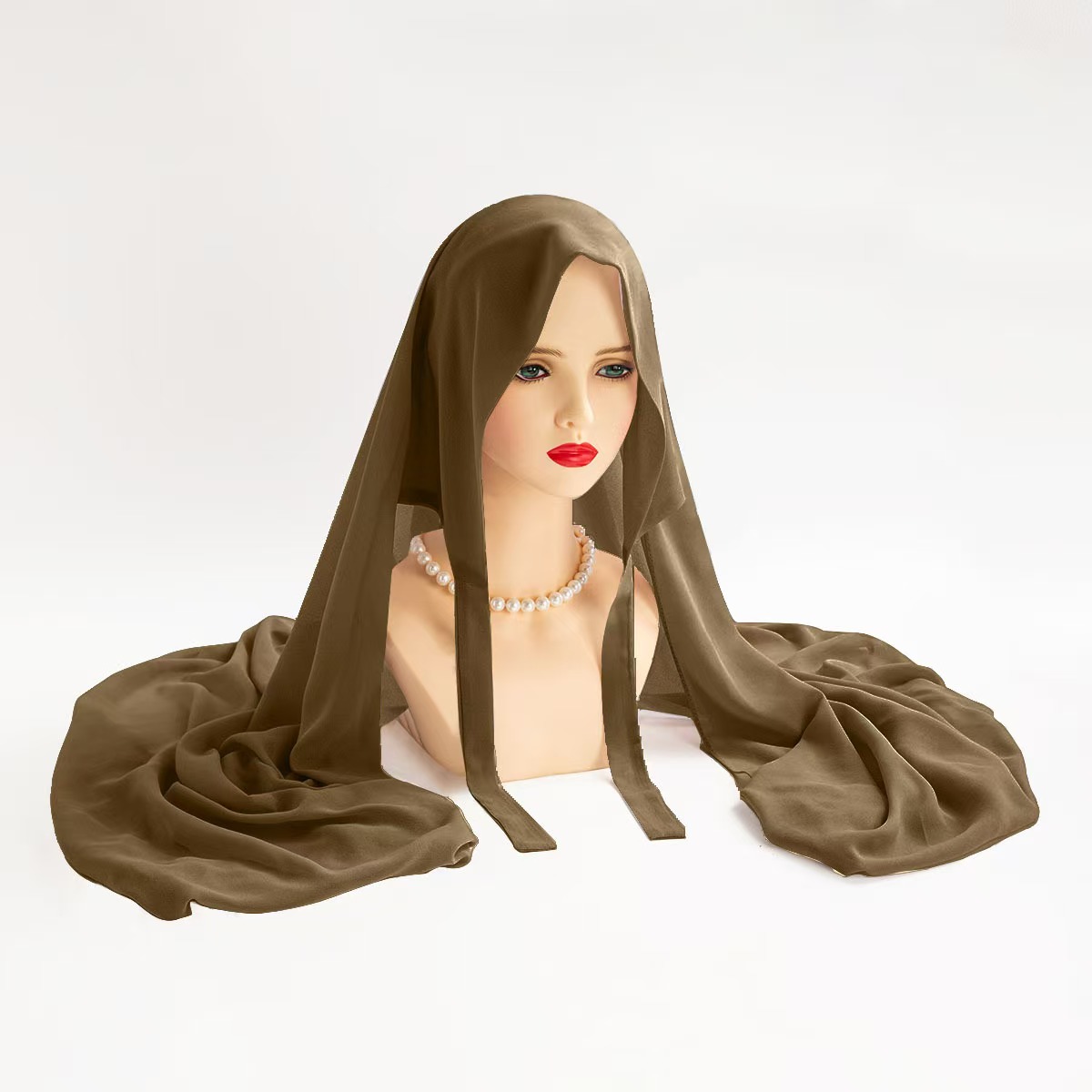 T848 solid color pearl chiffon bandage headscarf breathable soft head wrap scarf Malay long scarf female
