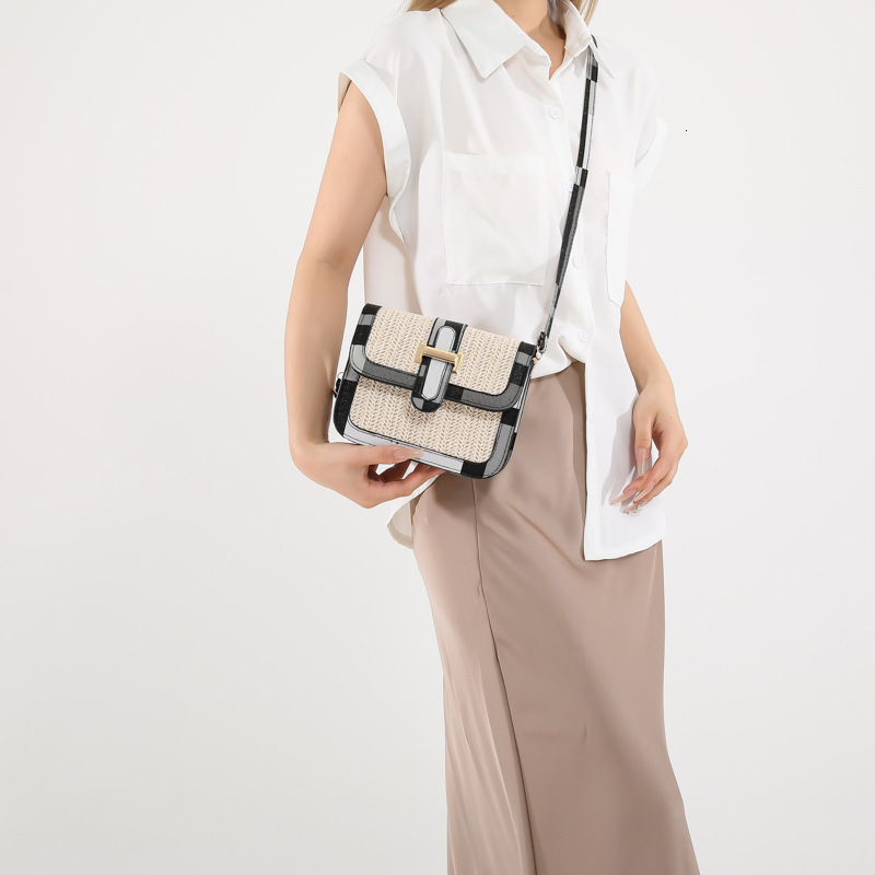 French Style Personality Free Shipping Shopping Handbag Woven Color-block Fashion Simple Casual Designer Single Shoulder Crossbody Bag Small Square Ba