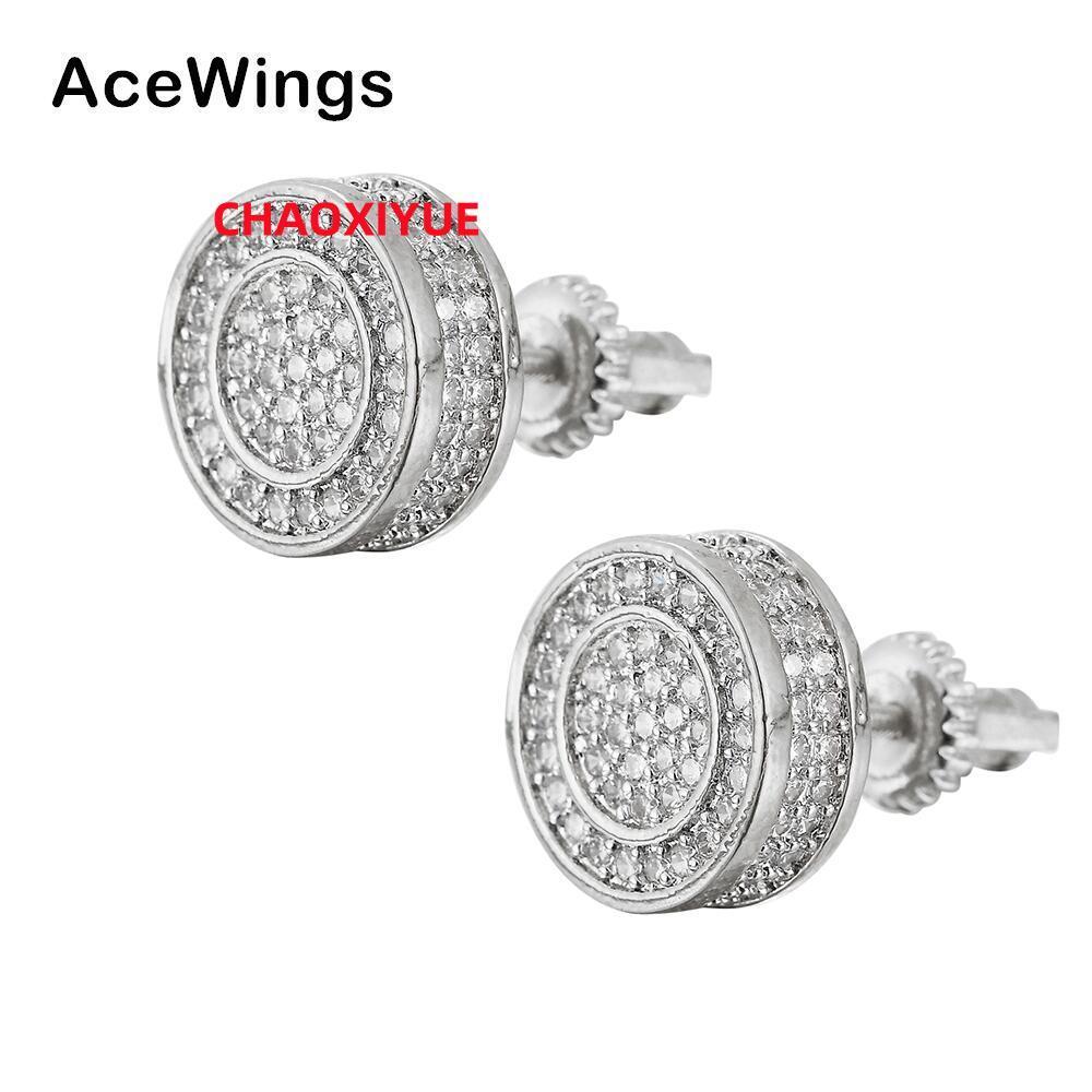 E006 CZ Zircon Stud Earrings with Gold Plated Brass Setting Geometric Shape Hip Hop Bling Blilng Iced for Anniversaries Parties