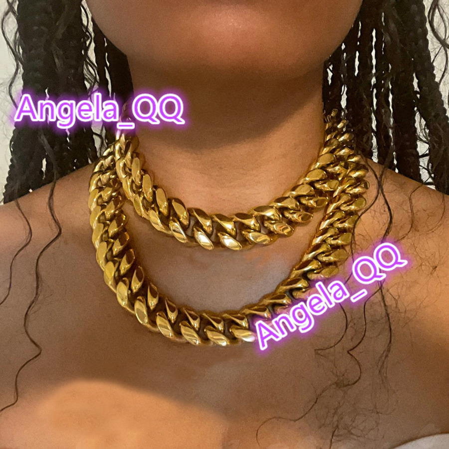 Wholesale Fashion Jewelry Stainless Steel Luxury Gold Plated Cuban Link Chain Choker Necklace for Women