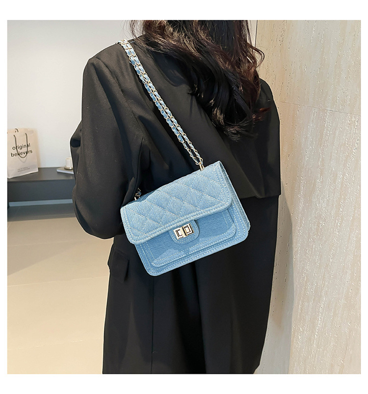 Denim Quilted Embroidered Small Square Bag For Shopping Bag Women 2025 Autumn Designer New Free Shipping Style Single Shoulder Lock Crossbody Bag Hand
