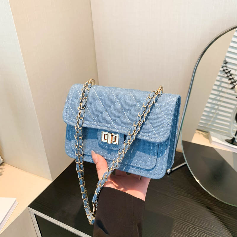 Denim Quilted Embroidered Small Square Bag For Shopping Bag Women 2025 Autumn Designer New Free Shipping Style Single Shoulder Lock Crossbody Bag Hand