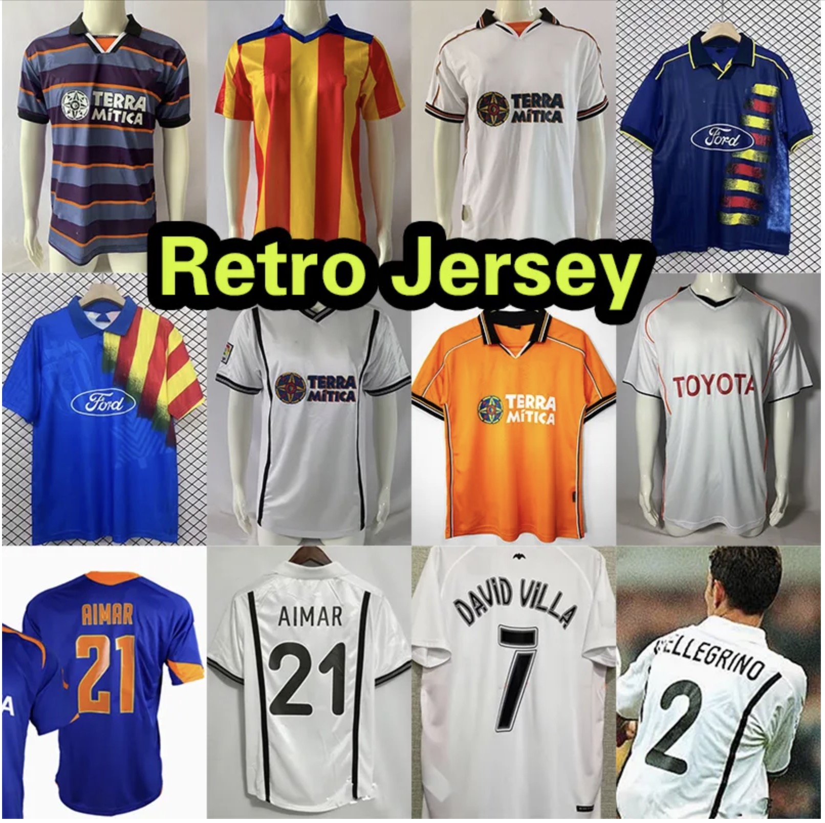 96 97 99 00 01 03 04 05 06 07 Valencia Retro Soccer Jerseys 2000 2001 AIMAR DAVID VILLA MATA Home Away Classic Vintage Football Shirt Camiseta Futbol Shirts uniforms