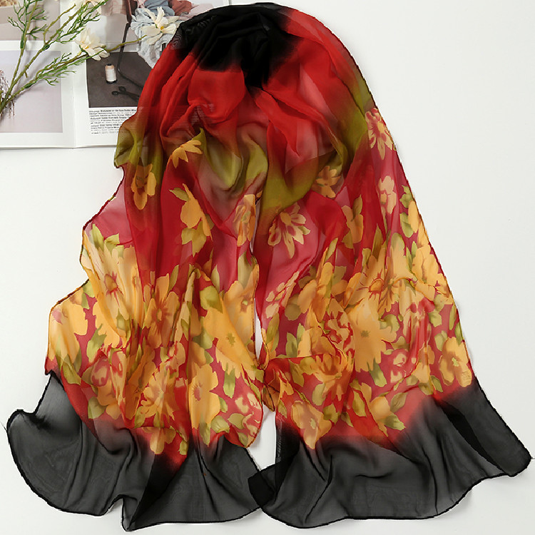 K885 Chiffon scarf Fashion thin sunscreen long scarf gradient printed beach towel Street stall gift yarn scarf