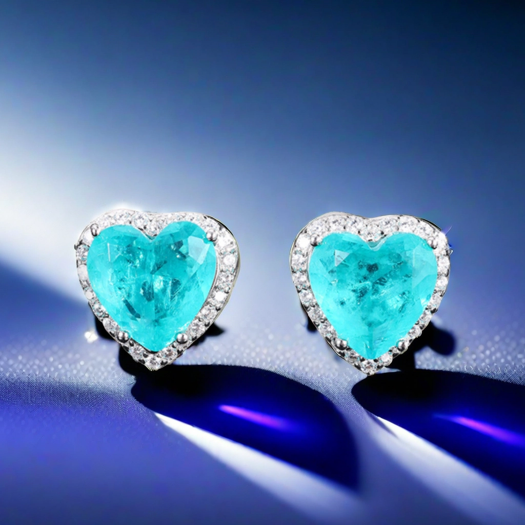 15*15 Love heart Jewelry Set S925 sterling Silver Paraiba blue Ring Pendant Necklace Earrings Antique Classic Precious Jewelry Set gift for girlfriend