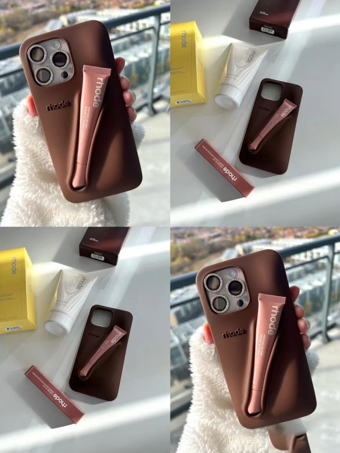 Rhode New Color INS Lipstick Silicone DIY Phone Case For iPhone 16 15 14 13 12 11 Pro Max Plus With Lip Gloss Set Back Cover