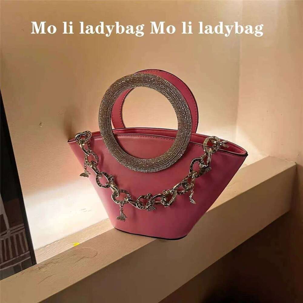 Designer Bag Glitter Shiny Dia Evening Ring Handle Women Handbag Textured Leather Bucket Wedding Party Clutch Purse Shoulder Bag