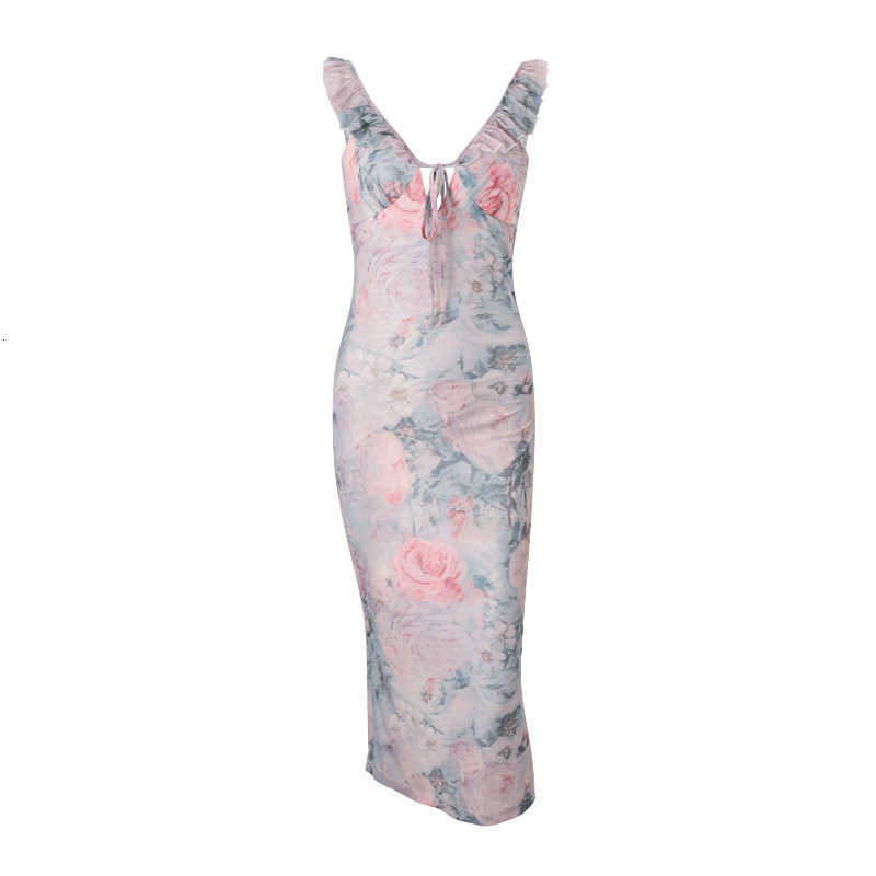 Casual Women Dresses 2025 Summer New Women's Sexy Low-Cut Spicy Girl Vacation Printed Slim Strap Dress