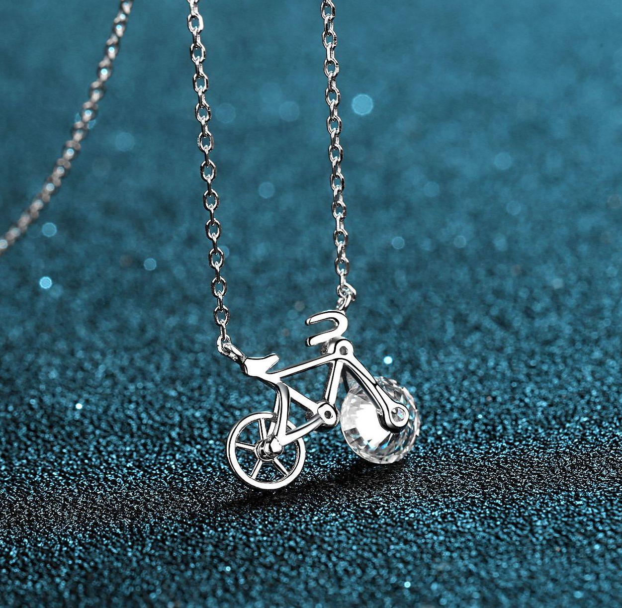 925 Sterling Silver Moissanite Bicycle Pendant Necklace Simple Cute Minimalist Design Hypoallergenic Daily Wear Jewelry Wholesale Direct Supply