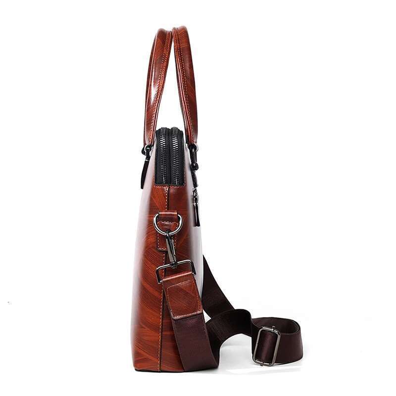 Designer Bag Wood Texture Briefcase PU Leather Men S Handbag Executive Document Office Shoulder Portfolio Business Crossbody Side Bag