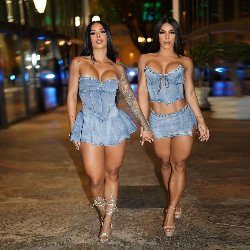 Women Stretch Denim Washed Wrap Backless Ruffle Dress Sexy Zipper Dress Elegant Blue Jeans Skater Party Dress for Female 250527