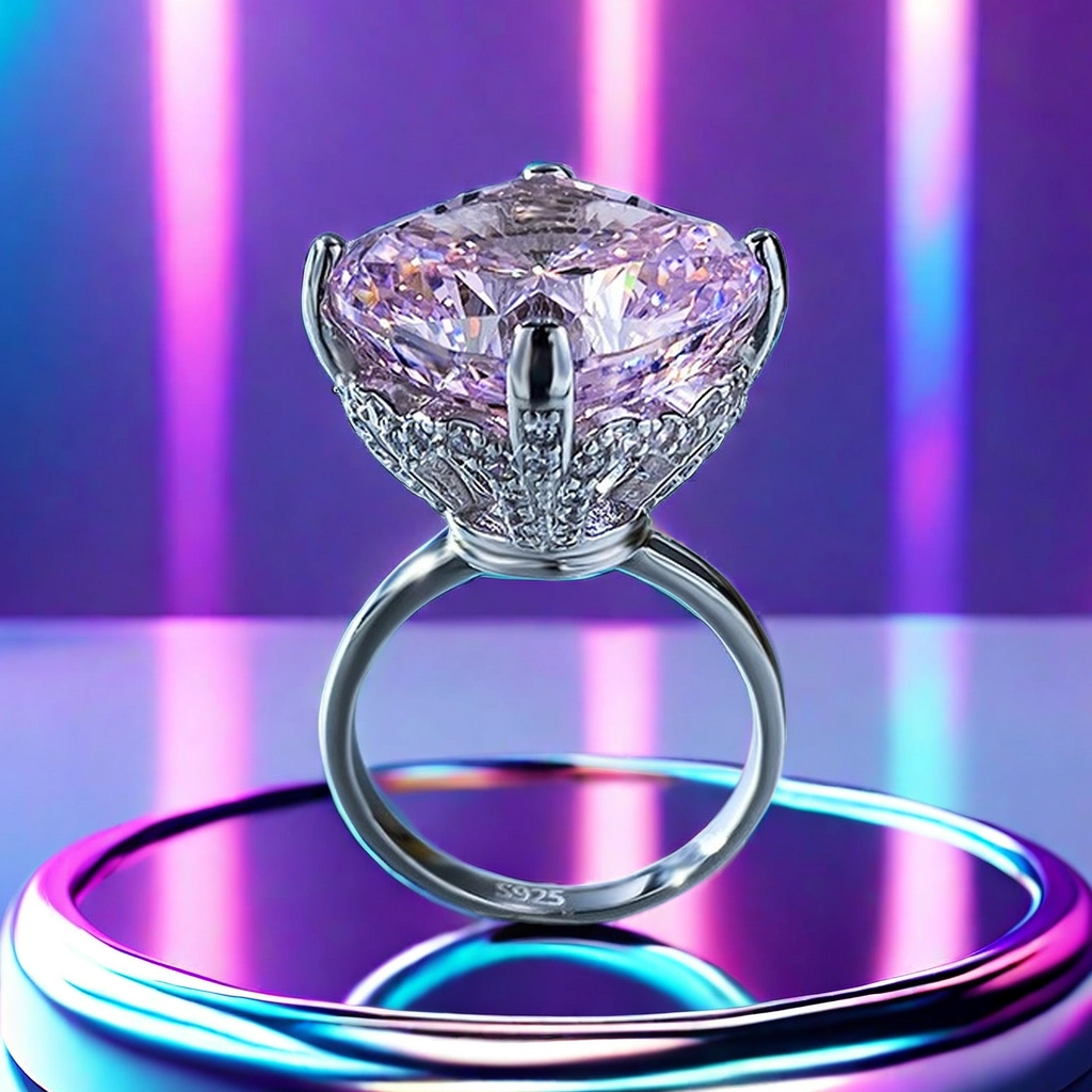 15*15 iceflower cut love rose ring S925 sterling silver crystal pink and white rose high-carbon diamond luxurious setting wedding proposal birthday an