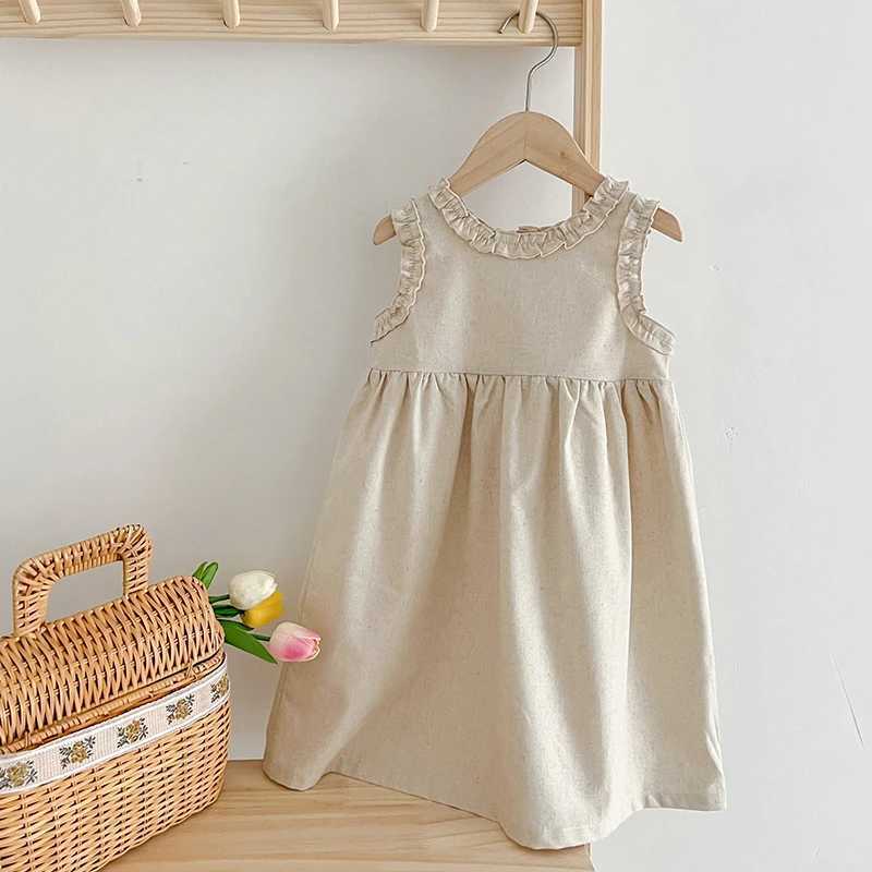 1-6Y Kids Baby Girl Dress Toddler Ruffles Sleeve Princess Dress Solid Cotton Linen Casual Dress for Party Flower Girl Clothes R250530