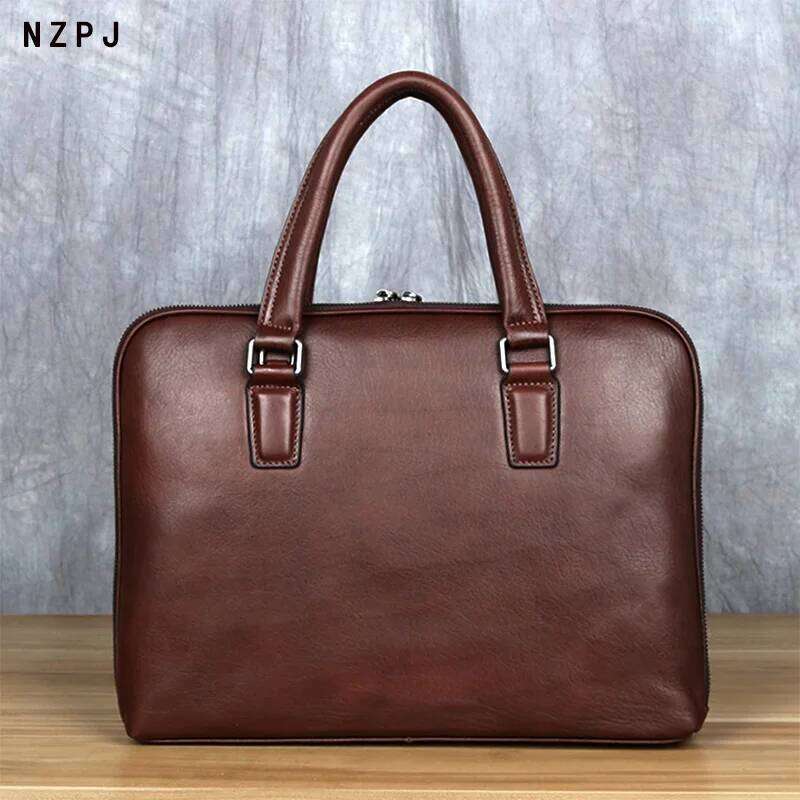 Designer Bag Vintage Men S Briefcase Top Layer Cowhide Casual Handbag Leather Business Shoulder Messenger Brown Inch Laptop Bag NZPJ
