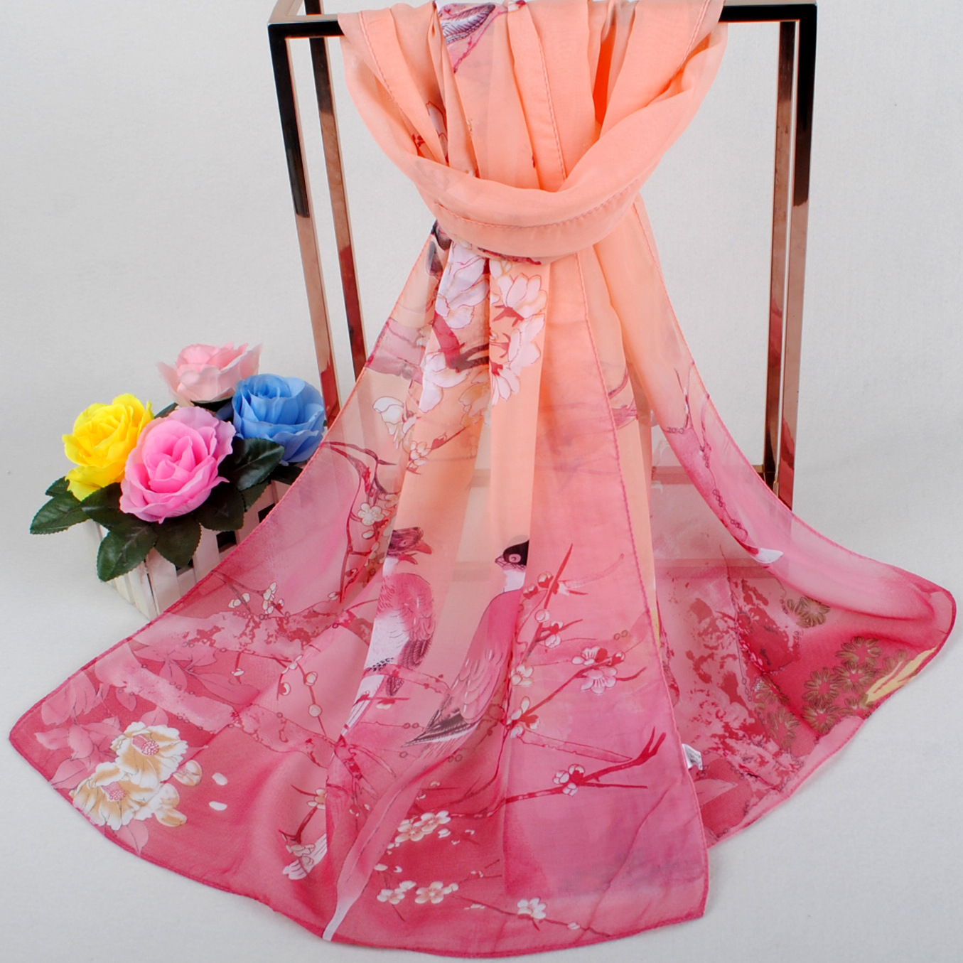 K883 Customized multi-spec digital thermal transfer 75D printed chiffon scarf Printed women's multi-purpose scarf can be added with LOGO