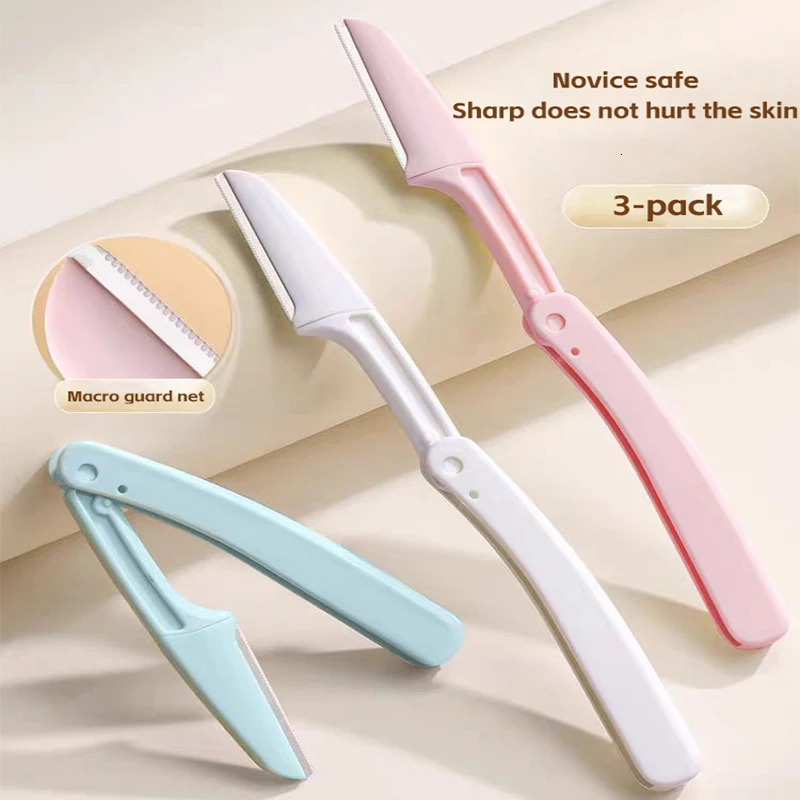 3PCS Portable Eyebrow Trimmer Safe Shaper Foldable Razor Blade Womens Makeup Tools y250516