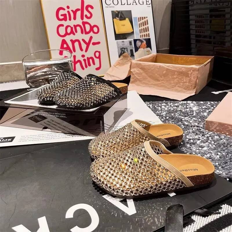 Free Shipping Designer Slippers Flat Outdoor Beach Slides For Womens Sandals Girl Gold Black Sliver Fashion Embroidery Slipper Outdoor Shoes