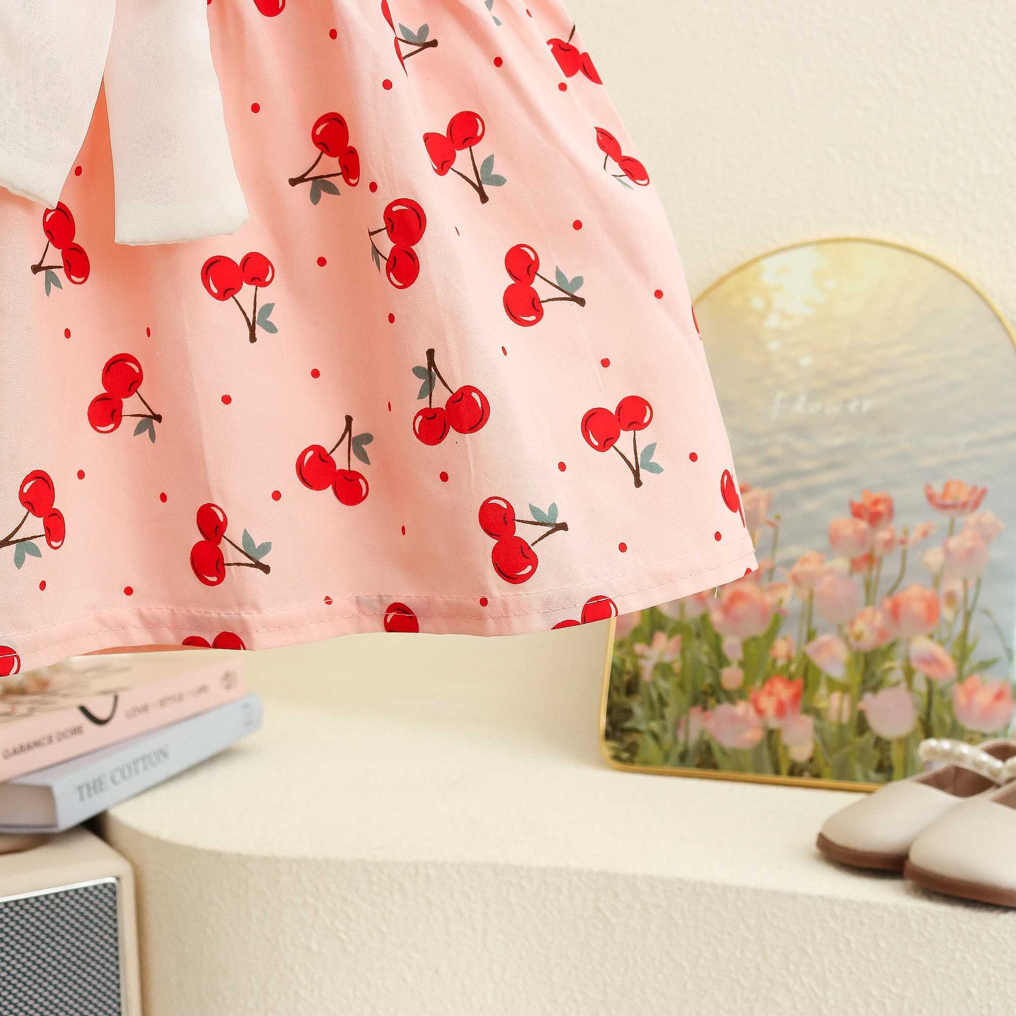 Comfortable Cotton Dress For Baby Girl Cherry Printed Dress For Kids Korean Style Dress R250530