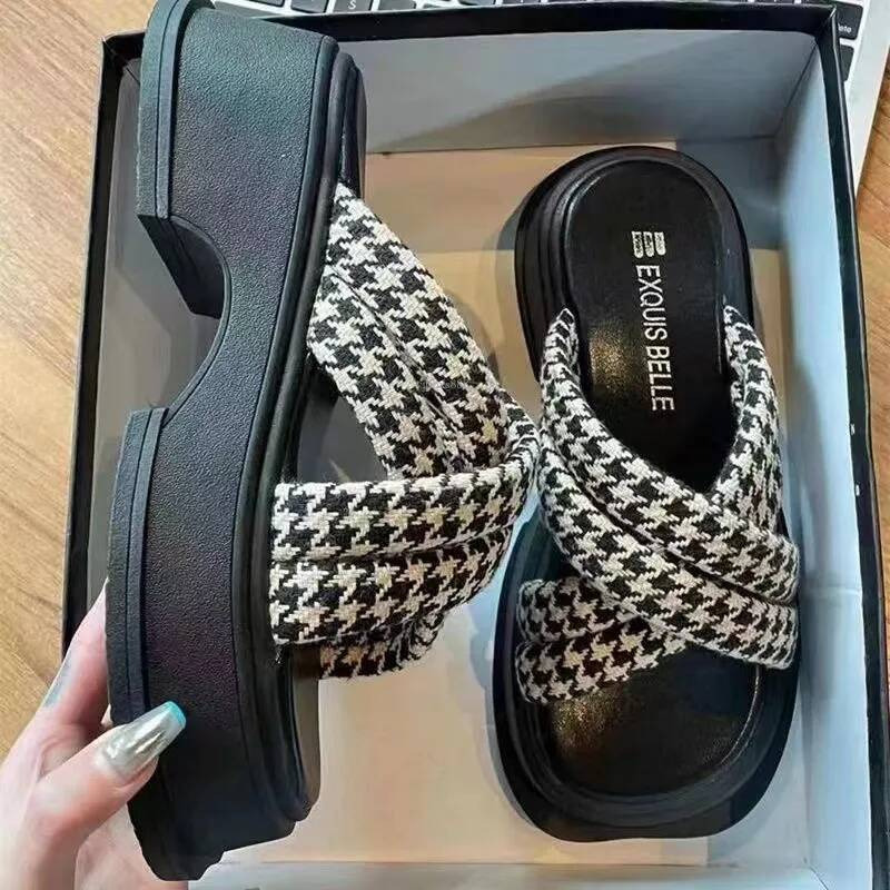 Outdoor Beach Free Shipping New Slides Designer Slippers Womans Sandals Slipper White Platform Houndstooth Outdoor Indoor Shoes Women Slide