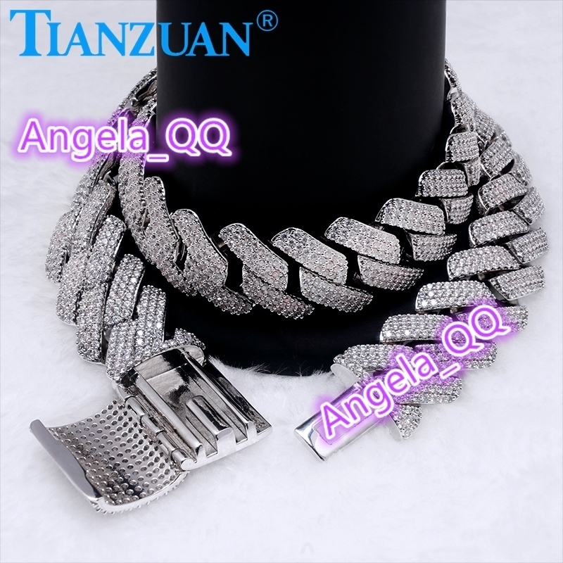 Necklace 20mm 925 Silver Three Rows Cuban Link Iced Out Hip Hop White Moissanite Chain Jewelry for Women Men Gifts