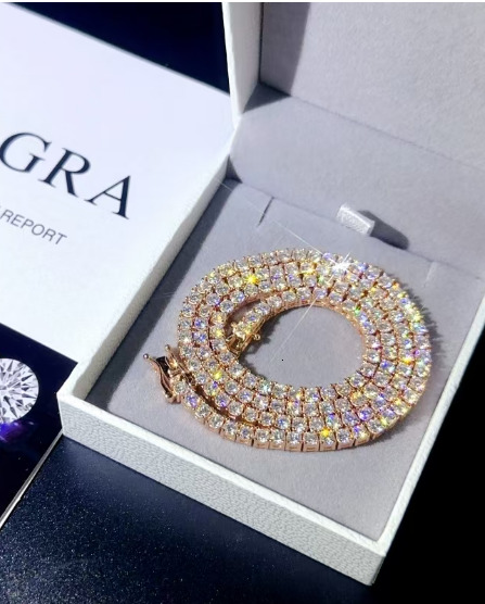 High Quality Fashion Jewelry Moissanite Chain Necklace 925 Silver 3mm 4mm 5mm 6mm VVS Moissanite Tennis Chain Hiphop Jewelry