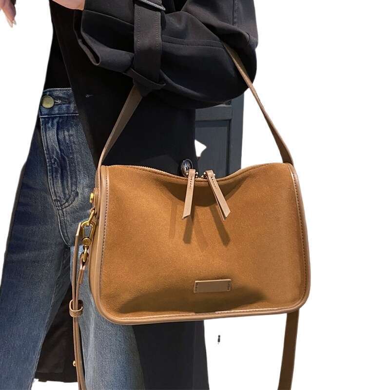 Famous brand bag suede cowhide fashion women's shoulder diagonal cross coffee women brown handbag angora red