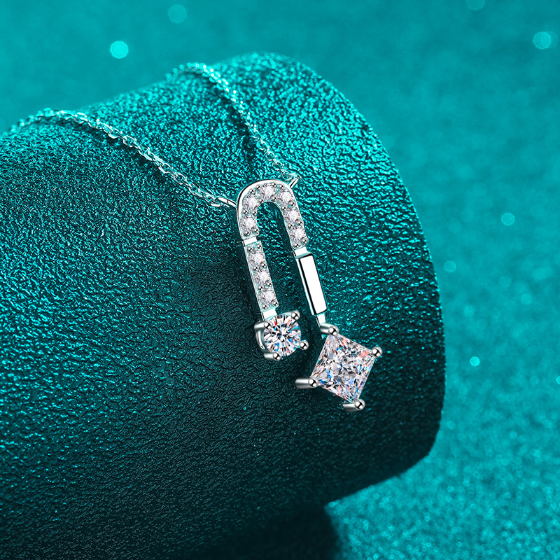 925 Sterling Silver PT950 Plated Moissanite Square Pendant Necklace, Designer Luxury Jewelry, Minimalist Choker for Women, Elegant and Unique