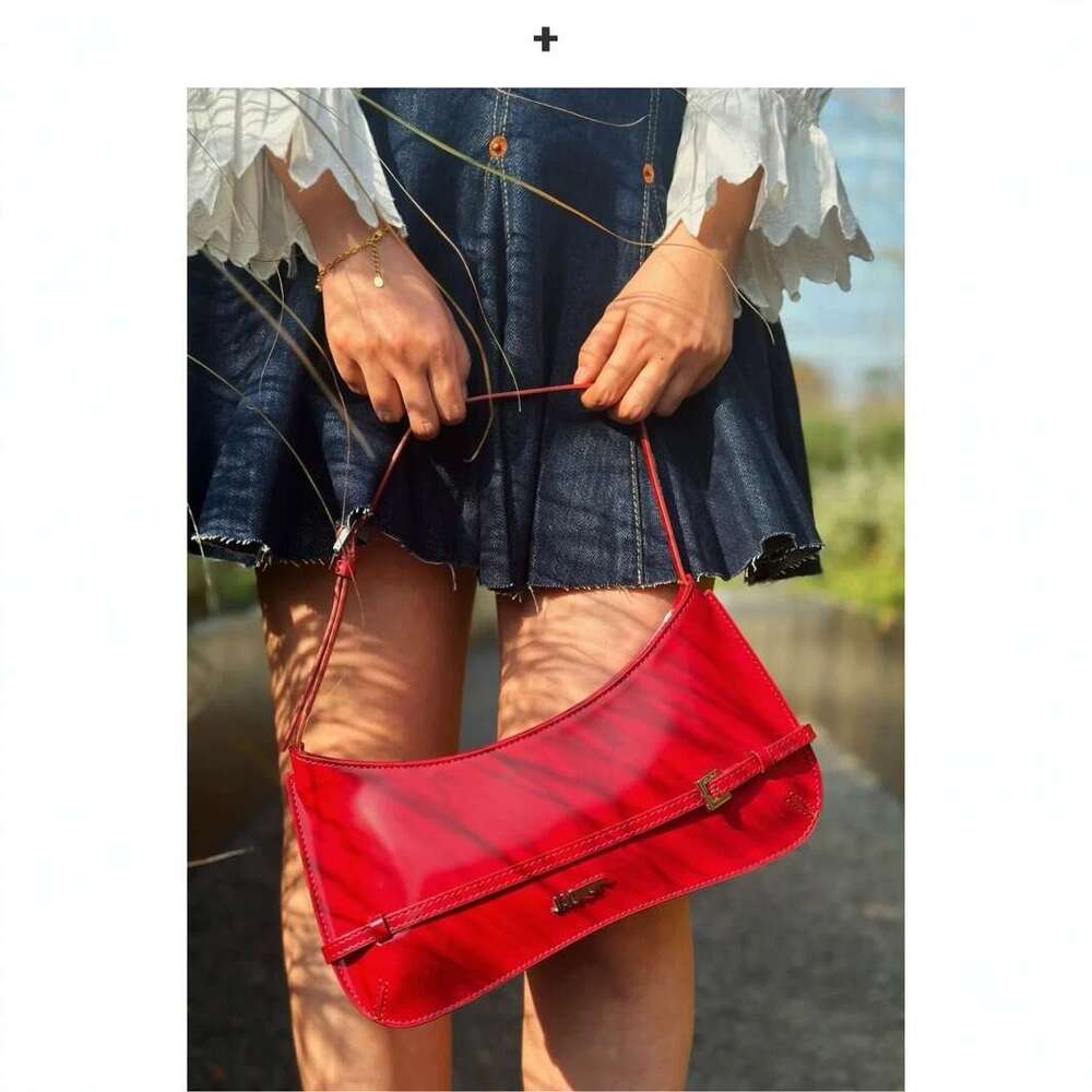 Tote Bag Mini Bag French Niche Patent Leather Shiny Baguette Underarm High End Red Shoulder Wedding Bag Crossbody Bag