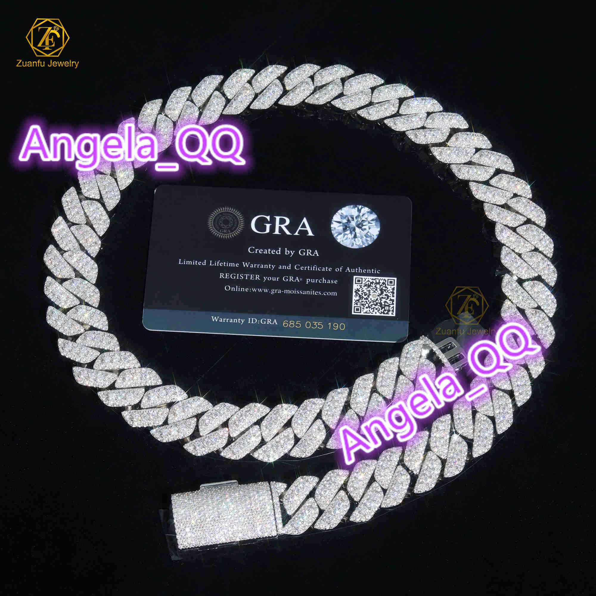 HipHop Jewelry Custom Necklace Wholesale 20mm Iced Out VVS Moissanite Diamond 7-24 Inches 925 Sterling Silver Cuban Link Chain
