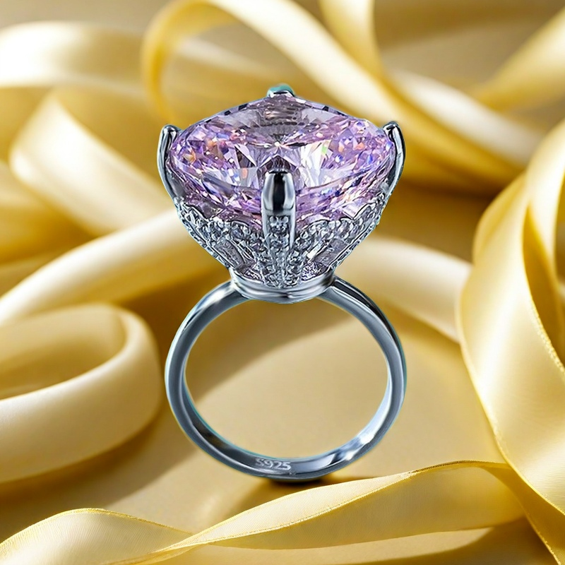 15*15 iceflower cut love rose ring S925 sterling silver crystal pink and white rose high-carbon diamond luxurious setting wedding proposal birthday an