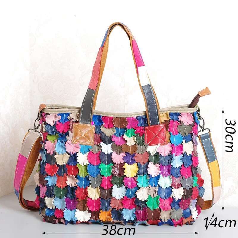 Colorful Soft Leather Geometric Pattern Contrast Color Crossbody Women's Shoulder Tote Bag