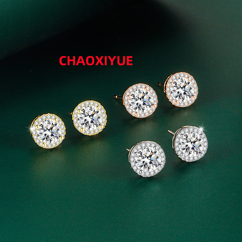 2022 Fashion Iced Out Women Diamond 925 Sterling Silver Copper Zircon Stud Moissanite Earrings