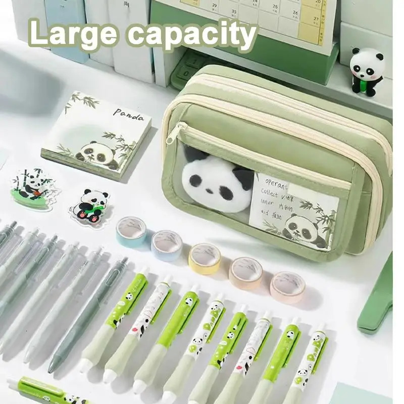 Panda Pencil Case Panda Large Capacity Transparent Pen Bag Stationery Bag Storage Cute Pencil Pouch Stationery Organizer 250530 - view 3