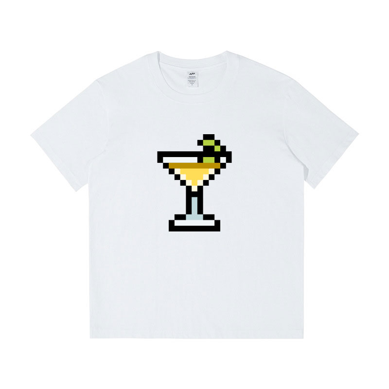Designer T-shirts Women 100% Cotton Summer Short Sleeve High-quality Female Tops Pixel Beverage Printing Casual O-neck Cute Style Clothing