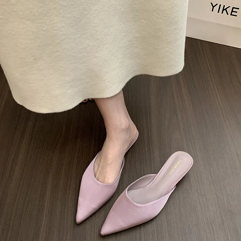 Summer Fashion Pointed Toe Mules Women Slippers Casual Dress Street Style Slides Ladies Slip On Shoes 250528