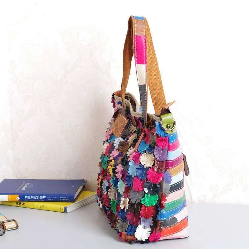 Colorful Soft Leather Geometric Pattern Contrast Color Crossbody Women's Shoulder Tote Bag