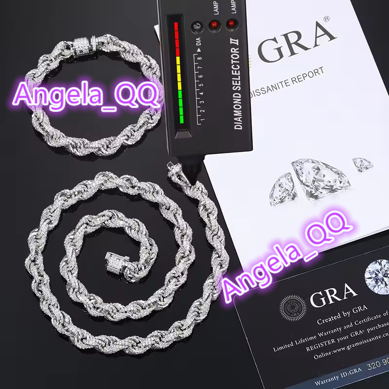 VVS Moissanite Rope Chain Cuban Necklace Women Link Iced Out Tennis Rope Chain S925 Silver Hip Hop Rope Chain for Men