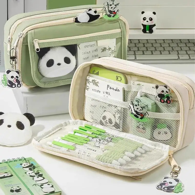 Panda Pencil Case Panda Large Capacity Transparent Pen Bag Stationery Bag Storage Cute Pencil Pouch Stationery Organizer 250530