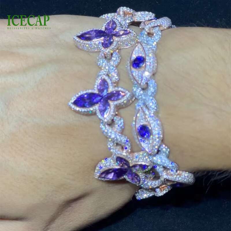 Icecap Custom Clover Cuban Bracelet Hip Jewelry VVS Moissanite Diamond Bracelet 925 Sterling Silver Charm Bracelet for Bulk