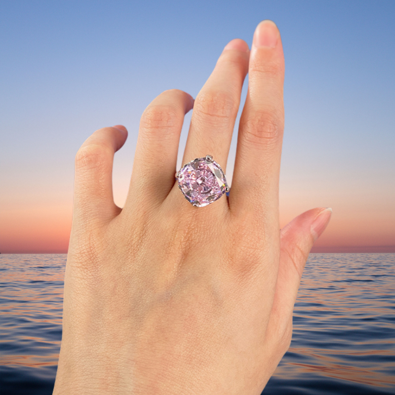15*15 iceflower cut love rose ring S925 sterling silver crystal pink and white rose high-carbon diamond luxurious setting wedding proposal birthday an