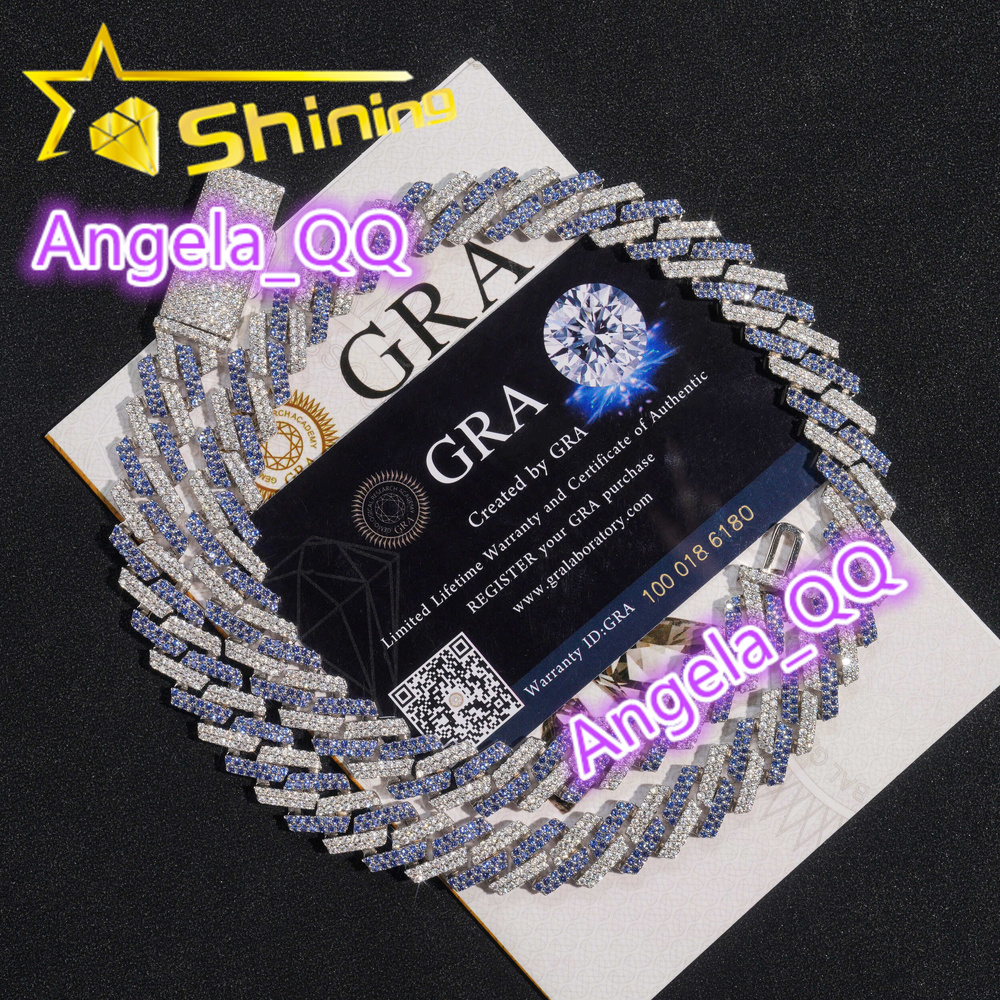 Fine Jewelry Iced Out Hip Hop Chain S925 Gold Plated VVS-FL Moissanite Mixed Synthetic Spinel Blue Fashion Long Chain Necklace