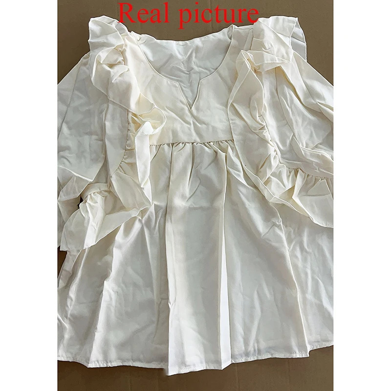 Chic Ruffled Edge Pleated Loose Shirt for Women Fashion Puff Long Sleeve Women Blouse Tops Solid Vintage Elegant Blouses 201 250527